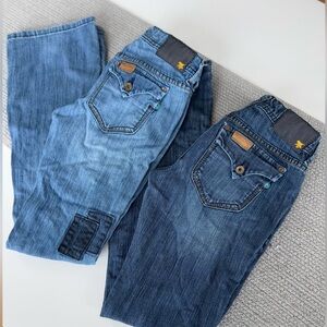 Set/2 MEK Denim Keros Skinny Super Bell Low Rise Flare Jeans Patchwork Dk Rinse